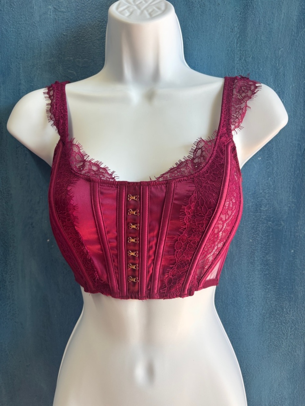 Wine Red Lace-Trim Bustier Bralette